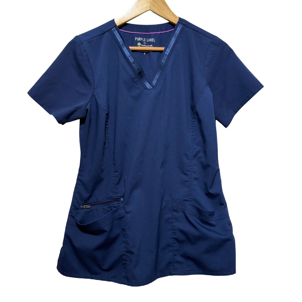 Healing Hands Purple Label Women Scrub‎ Top S Blue Stretch Medical Uniform Nurse